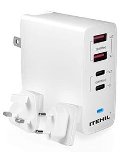 ITEHIL 100W 4-Port Fast PD Charger, Portable Type C Charger with Foldable Plug for iPhone 12/12 Pro Max/AirPods Max/iPad/MacBook/Samsung and More