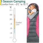 Trail Envelope Sleeping Bag With Snug Hood, Single Adult, 3 Season, Water-Resistant, Lightweight With Compact Bag, Outdoor, Camping, 250g Filling