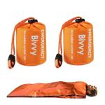 2 Pcs Emergency Sleeping Bag with 2 pcs Reusable Survival Blanket, Lightweight Bivvy Bag with Survival Whistle, Shelter Blanket Bags, Thermal Bivy Sack for Camping, Hiking, Outdoor Use