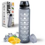 Roe Tenpo Water Bottle 1L, Sports Water Bottle with Time Markings, BPA-Free, Leak-Proof Drinks Bottle, Perfect for Running, Cycling, Gym, Yoga, Camping and Outdoor Activities, Grey