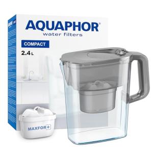 AQUAPHOR Water Filter Jug Compact with 1 X Maxfor+ Filter - 2.4L Capacity - Grey
