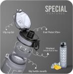 Roe Tenpo Water Bottle 1L, Sports Water Bottle with Time Markings, BPA-Free, Leak-Proof Drinks Bottle, Perfect for Running, Cycling, Gym, Yoga, Camping and Outdoor Activities, Grey