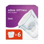 Aqua Optima Liscia Water Filter Jug & 6 Evolve+ Filter Cartridges 2.5L White - Fridge & Dishwasher Friendly, Easy Fill - Reduces Limescale, Chlorine & Other Impurities - By LAICA (Packaging May Vary)