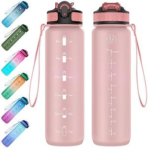 EYQ 1L Water Bottle, 1 Litre Water Bottle with Straw, 32oz Leak-Proof Motivational Sports Drinks Bottle with Time Marker, Tritan BPA-Free, Drinking Waterbottles for Fitness, School, Gym Outdoor Sports