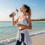 NAVTUE Water Bottle, 1L Sports Water Bottle with Straw, Time Markings, Tritan BPA free, Leakproof Drinks Bottle for School, Cycling, Running (1 Bottle)