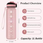 EYQ 1L Water Bottle, 1 Litre Water Bottle with Straw, 32oz Leak-Proof Motivational Sports Drinks Bottle with Time Marker, Tritan BPA-Free, Drinking Waterbottles for Fitness, School, Gym Outdoor Sports
