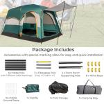 COSTWAY 2-Room Camping Tent, 4-6 Person Spacious Family Tent with Rainfly, PU 3000MM PE Tarp, Mesh Windows and Carry Bag, Waterproof Sun Shelter for Backpacking Hiking (Green)