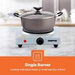 Geepas 1000W Single Hot Plate Precise Table Top Cooking – Cast Iron Heating Plate - Portable Electric Hob Single Burner with Adjustable Thermostat for Home Kitchen Camping & Caravan Cooking, Compact