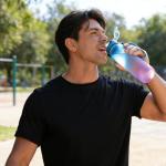 NAVTUE Water Bottle, 1L Sports Water Bottle with Straw, Time Markings, Tritan BPA free, Leakproof Drinks Bottle for School, Cycling, Running (1 Bottle)