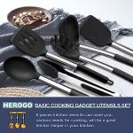 Herogo Kitchen Utensils Set, 6-Piece Silicone Cooking Utensil Set, Heat Resistant Stainless Steel Handle Cooking Tools, Non-Stick Silicone Spatula Turner Spoon Set, Easy to Clean - Black