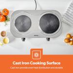 Geepas 2500W Stainless Steel Double Hot Plate – Portable Electric Hob Double Burner with Adjustable Temperature Control, Cast Iron – Lightweight & Portable Great to use at Campsites Caravans & Bedsits