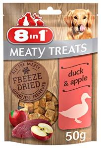 8in1 Meaty Treats, freeze dried snacks for dogs with duck and apple, grain free, no sugar, 50g