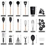 Kitchen Non Stick Cooking Utensils Set – Heat Resistant Silicone Utensils with Wooden Handle – Ladles, Spoons and Spatulas Set – Kitchen Tools & Accessories – 35pcs, Black – by Nuovva