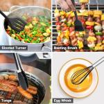 Wildone Silicone Kitchen Cooking Utensils Set, 15PCS Premium Spatula Set for Nonstick Cookware, Kitchen Tools Spatula Spoons Turner Brush Whisk, Heat Resistant (Black)