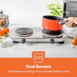Geepas 2500W Stainless Steel Double Hot Plate – Portable Electric Hob Double Burner with Adjustable Temperature Control, Cast Iron – Lightweight & Portable Great to use at Campsites Caravans & Bedsits