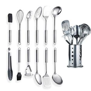 Berglander Stainless Steel Kitchen Utensil 12 Piece with 1 Stand, Cooking Spoon, Kitchen Tools Cooking Utensil with Holder. (13 Pieces)