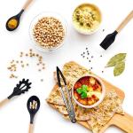 Kitchen Utensil Set 12 PCS Silicone Cooking Utensils Set with Wooden Handle Non-Stick Cooking Spoons Utensil Sets Silicone Kitchen Utensils Set Heat Resistant Kitchen Tools Heat Resistant Set (Black)