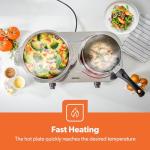 Geepas 2500W Stainless Steel Double Hot Plate – Portable Electric Hob Double Burner with Adjustable Temperature Control, Cast Iron – Lightweight & Portable Great to use at Campsites Caravans & Bedsits