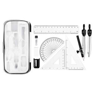 Amazon Basics 10-Piece Maths Kit - Includes Compasses, Lead, Rubber, Sharpener, Protractor, Triangles, Ruler and Carrying Box