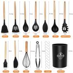 Kitchen Utensil Set, hicoosee 22 Pieces Silicone Cooking Utensils Set, Natural Wooden Handles Cooking Tool BPA Free Non Toxic Non Stick Heat Resistant Silicone Kitchen Gadgets Utensil Set, Black