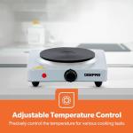 Geepas 1000W Single Hot Plate Precise Table Top Cooking – Cast Iron Heating Plate - Portable Electric Hob Single Burner with Adjustable Thermostat for Home Kitchen Camping & Caravan Cooking, Compact