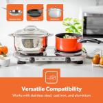 Geepas 2500W Stainless Steel Double Hot Plate – Portable Electric Hob Double Burner with Adjustable Temperature Control, Cast Iron – Lightweight & Portable Great to use at Campsites Caravans & Bedsits