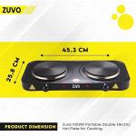 Zuvo 2000W Stainless Steel Double Hot Plate Ring Stove Hob - Portable & with Adjustable Thermostat - Cast Iron Heating Plate Black 25.8