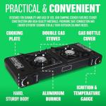 Portable Double Gas Cooker Stove + 8 Butane Gas Bottles Canisters - For Outdoor Camping, Fishing, Caravan & BBQ | Premium Burner, Automatic Ignition & Heater Control, EN417 Compliant - Black Grill