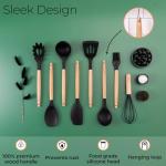 Kitchen Non Stick Cooking Utensils Set – Heat Resistant Silicone Utensils with Wooden Handle – Ladles, Spoons and Spatulas Set – Kitchen Tools & Accessories – 35pcs, Black – by Nuovva