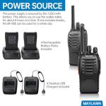 Maylawn Walkie Talkies Pack of 4, Long Range Walkie Talkies for Adults with Rechargeable Batteries, Portable 2 Way Radio with LED Light Earpieces 16CH Supports VOX Function (PMR446)