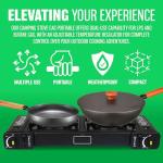 Portable Double Gas Cooker Stove + 8 Butane Gas Bottles Canisters - For Outdoor Camping, Fishing, Caravan & BBQ | Premium Burner, Automatic Ignition & Heater Control, EN417 Compliant - Black Grill