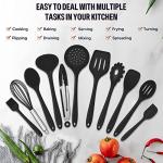 Onader Kitchen Utensil Set, 12 Piece Silicone Cooking Utensils with Holder, Heat Resistant Kitchen Tools Turner Spatula Spoon for Non-Stick Cookware, Easy Clean & Dishwasher Safe, Black