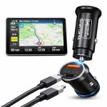 Dual‑Port Fast Car Charger with GPS Tracker for Car, 18W USB‑C + USB‑A, Real‑Time Vehicle Locator via App, No Subscription, Plug & Play 12V Cigarette Lighter, Compatible with I-Phone