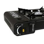 Portable Double Gas Cooker Stove + 8 Butane Gas Bottles Canisters - For Outdoor Camping, Fishing, Caravan & BBQ | Premium Burner, Automatic Ignition & Heater Control, EN417 Compliant - Black Grill