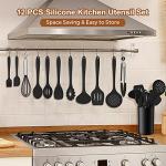 Onader Kitchen Utensil Set, 12 Piece Silicone Cooking Utensils with Holder, Heat Resistant Kitchen Tools Turner Spatula Spoon for Non-Stick Cookware, Easy Clean & Dishwasher Safe, Black