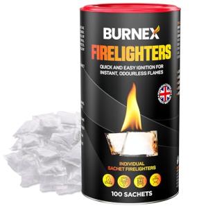 100 Burnex Wax Fire Lighters for Wood Burners - BBQ Fire Starter, Firelighters for Wood Burners - 100 Firestarters Individually Wrapped Firelighters BBQ for Open Fires and Logs, Firestarter Camping