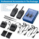 Maylawn Walkie Talkies Pack of 4, Long Range Walkie Talkies for Adults with Rechargeable Batteries, Portable 2 Way Radio with LED Light Earpieces 16CH Supports VOX Function (PMR446)