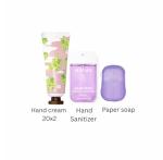 On-the-Go Portable Hygiene & Personal Care Kit, All in one Travel Essentials with Hand Sanitizer, Hand Cream, Paper Soap, Wet Wipes, Disposable mask Perfect as a gift (Grape hand care set 3pcs)