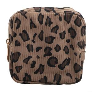 Portable and Stylish Corduroy Sanitary Napkin Organizer Bag with Ample Room for Personal Hygiene Items (Leopard)