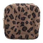 Portable and Stylish Corduroy Sanitary Napkin Organizer Bag with Ample Room for Personal Hygiene Items (Leopard)