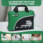General Medi 160 Piece Compact First Aid Kit Bag - Including Cold (Ice) Pack, Emergency Blanket, Moleskin Pad,Perfect for Travel, Home, Office, Car, Camping, Workplace (Green)