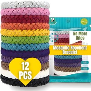 Mosquito Repellent Bracelet 12 Pcs, Adjustable Leather Band, Deet Free, Travel Essentials, Insect Repellent Bracelet, 350 Hours Mosquito Repellent Protection Suitable for All Ages.