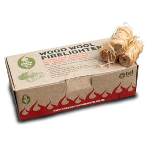 Green Olive Firewood - Wood Wool Firelighters - Pack of 24 Natural Firelighters for Wood Burners, Pizza Oven, Campfires Log Burners - BBQS Fireplace Stove Lighters