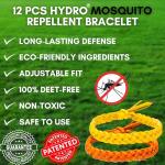 Mosquito Repellent Bracelet 12 Pcs, Adjustable Leather Band, Deet Free, Travel Essentials, Insect Repellent Bracelet, 350 Hours Mosquito Repellent Protection Suitable for All Ages.