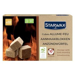 STARWAX - Fire Starter Cubes - Up to 10 Mins Combustion - Quick, clean and odorless ignition - Do Not Affect the Taste of Food - PEFC - Set of 32 cubes