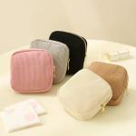 Portable and Stylish Corduroy Sanitary Napkin Organizer Bag with Ample Room for Personal Hygiene Items (Love)