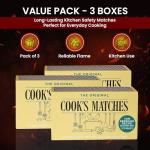 Cook's Safety Matches 3 Pack – Long Burning 4.3cm Matches for Home, Camping, BBQ, Fireplace, Stove, Grill & Outdoor Use, 660 Matches Approx