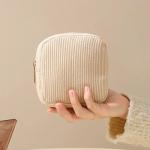 Portable and Stylish Corduroy Sanitary Napkin Organizer Bag with Ample Room for Personal Hygiene Items (Love)