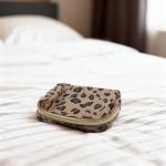 Portable and Stylish Corduroy Sanitary Napkin Organizer Bag with Ample Room for Personal Hygiene Items (Leopard)