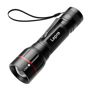 Lepro LED Torch with Clip, Super Bright Flashlight, 5 Modes, Adjustable Focus & Waterproof, Compact, Powerd by 18650/AAA Battery (Not Included) for Camping, Emergencies, Dog Walking or Gift